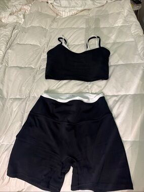 Abercrombie YPB Black Two-Piece Active Set with White Trim